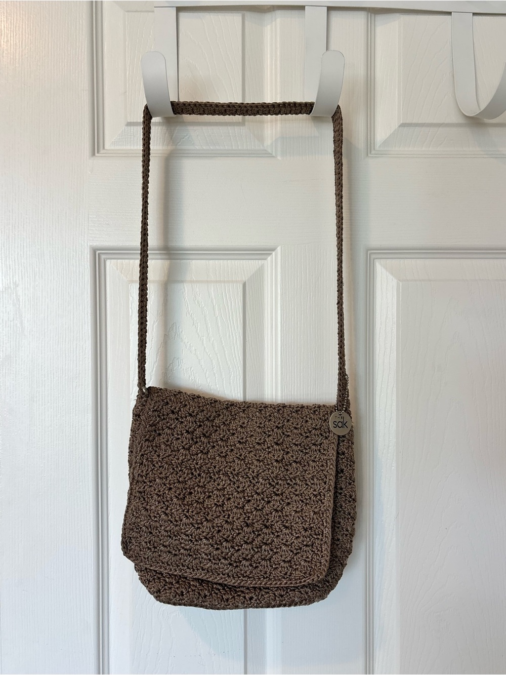 The Sak Crochet Crossbody Bag in Brown/Taupe